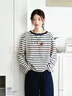 LE BEMIO「白描工作間」長(cháng)袖條紋t恤女復古草莓印花新款寬松顯瘦正肩上衣 條紋 M 曬單實(shí)拍圖