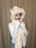 唐獅（TonLion）帽子女可愛(ài)毛絨冬季帽子圍巾一體圍脖帽子圍巾手套三件套連帽百搭 米色 曬單實(shí)拍圖