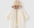 童泰寶寶羽絨服連體衣冬季輕薄嬰兒三防鴨絨哈衣兒童連帽外出服 米白色 80 cm 曬單實(shí)拍圖