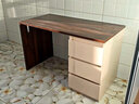 實(shí)木書(shū)桌斗柜一體高級感帶抽屜化妝桌家用學(xué)習桌臥室辦公桌電腦桌 卡其+胡桃色【實(shí)木三抽款】100cm 不包安裝 曬單實(shí)拍圖