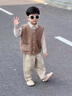 G.DUCKKIDS童裝男童套裝春秋季一歲寶寶衣服兒童春裝學(xué)院風(fēng)三件套2幼兒服裝 米色-口袋熊 90 cm建議身高85-95cm 曬單實(shí)拍圖