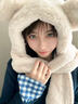 回力小熊帽子女秋冬圍巾手套一體連帽騎車(chē)保暖口罩可愛(ài)圍脖毛絨四件套 米色加厚四件套【獨立口罩-可調節】 均碼 曬單實(shí)拍圖