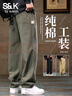 班尼路S&K工裝褲男寬松休閑直筒褲男款夏季薄款男褲純棉外穿長(cháng)褲子男生 深軍綠色 XL 曬單實(shí)拍圖