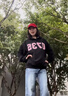 魯雅爾韓版黑色連帽衛衣女春秋季新款復古重磅數字格子上衣潮流寬松外套 黑色 常規 L 建議100斤到120斤 曬單實(shí)拍圖