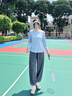 徽格兒（phigeer）跑步速干運動(dòng)套裝女秋季透氣寬松健身訓練服專(zhuān)業(yè)鍛煉網(wǎng)球服長(cháng)袖 奶油藍兩件套(墨灰褲) M 曬單實(shí)拍圖