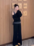 韓璐嬌（hanlujiao）衛衣女裝春秋季2025新款減齡斜肩假兩件衛衣輕熟風(fēng)闊腿褲兩件套裝 黑色 M 曬單實(shí)拍圖