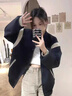 伊薇衣2025新款加絨韓版立領(lǐng)寬松拉鏈外套女春秋款衛衣開(kāi)衫棒球服拼色潮 黑白拼色 薄款 M 建議90-100斤 曬單實(shí)拍圖