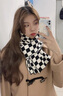 回力圍巾女100%純棉日系棋盤(pán)格冬季ins學(xué)生百搭針織保暖圍脖黑白格子 黑白 曬單實(shí)拍圖