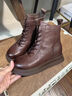OLJ奢侈高端品牌真皮馬丁靴秋冬新款加絨棉靴平底系帶百搭增高短靴 深棕色單里 37 曬單實(shí)拍圖