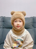 泉碧焱兒童防風(fēng)帽子防寒保暖面罩冬季護耳圍脖一體套頭帽針織可愛(ài)小熊 【卡其色】適用年齡：約3-8歲 曬單實(shí)拍圖