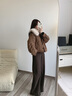 尚靜洋氣復古仿麂皮加厚外套女2025年冬季新款夾棉保暖大毛領(lǐng)短款上衣 咖色 M 曬單實(shí)拍圖