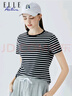 ELLE ACTIVE純棉條紋圓領(lǐng)短袖T恤女夏季時(shí)尚百搭減齡運動(dòng)休閑修身顯瘦上衣女 藏青色 XL 曬單實(shí)拍圖