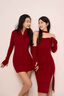 柯蘭娜性感辣妹v領(lǐng)針織打底連衣裙女秋冬紅色跨新年修身顯瘦包臀短裙子 紅色 S 建議90斤以下 曬單實(shí)拍圖