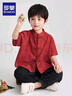 羅蒙男童新中式漢服套裝中國風(fēng)唐裝兒童古裝中秋節(jié)演出服 酒紅色110 曬單實拍圖