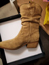 達芙妮美拉德堆堆靴女復古尖頭2025新款秋粗跟中筒西部牛仔靴短靴 曬單實(shí)拍圖