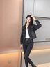 clotho Rennie品牌女裝黑色牛仔外套女2025春秋季新款韓版寬松顯瘦夾克百搭上衣 黑色 M 曬單實(shí)拍圖