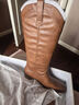 天美意西部靴方跟V口顯瘦女靴子復古英倫風(fēng)時(shí)尚女短靴新款 高靴-棕色 37 曬單實(shí)拍圖