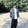 安初夏咖棕色皮衣外套美式痞帥短款飛行夾克套裝男春秋牛仔褲搭配一整套 【黑色外套+黑色衛衣+黑色牛仔褲 XL (適合130-145斤) 曬單實(shí)拍圖
