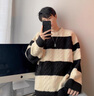 百鵲亭（BAIQUETING）條紋毛衣男生2025新款秋冬韓版潮流學(xué)院針織衫青少年帥氣搭配一套 M06毛衣黑+牛仔褲黑灰【兩件套】 XL 曬單實(shí)拍圖