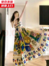 槿城復古民族風(fēng)油畫(huà)涂鴉印花吊帶連衣裙女2025夏季新款高級感小眾長(cháng)裙 花色 QK002 M 曬單實(shí)拍圖