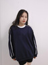 真維斯（JEANSWEST）美式休閑藏青圓領衛(wèi)衣女2025新款早秋薄款寬松無帽兩條杠長袖上衣 曬單實拍圖