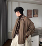 啄木鳥（TUCANO）美拉德假兩件夾克潮男帥氣棒球服套裝大學(xué)生高級感搭配牛仔褲穿搭 【三件】假兩件夾克棕+黑長袖+牛仔褲藍(lán)黃 XL  建議120-140斤 曬單實(shí)拍圖