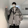 牧唯假兩件鋒沖上衣外套男女春秋冬季潮牌休閑寬松大碼工裝加棉厚夾克 J6818深灰色常規 XL [建議125-140斤] 曬單實(shí)拍圖