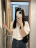 桂岐白襯衫女職業(yè)正裝短袖夏季v領(lǐng)工作服時尚設(shè)計感上衣高級垂感襯衣 白色 M （建議90-125斤） 曬單實拍圖