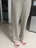 婧麒（JOYNCLEON）孕婦褲春秋季外穿條紋居家闊腿褲2025新款不勒肚子長(cháng)褲孕婦裝 白色條紋 M 曬單實(shí)拍圖