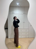 無印良品（MUJI）女式漢麻混斜紋抽褶寬版褲褲子女款25年夏季休閑褲女裝闊腿褲長(zhǎng)褲 棕色 M (160/66A) 曬單實(shí)拍圖