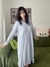 NEIYIN睡裙女士帶胸墊睡衣長(cháng)袖可外穿2025年新款家居服秋冬季 水藍色 曬單實(shí)拍圖