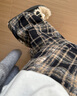浪莎毛呢格子褲女2026春秋新款復古高腰寬松垂感休閑褲小個(gè)子直筒褲子 藏青色 【春秋-常規款】 M 【建議：101-115斤】 曬單實(shí)拍圖