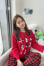 貝妍情侶男睡衣女春秋季柔軟棉迪士尼米奇長(cháng)袖紅色結婚喜慶家居服套裝 C20816女裝 M 曬單實(shí)拍圖