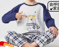 貓人兒童睡衣男童春秋款純棉小孩長(cháng)袖中大童家居服套裝 眼鏡大熊 160 曬單實(shí)拍圖