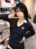 LDBE櫻桃刺繡polo領(lǐng)拼色長袖t恤女秋季修身顯瘦設(shè)計(jì)感獨(dú)特上衣打底衫 藏青色 L (適合110-120斤) 曬單實(shí)拍圖