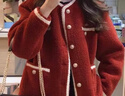 AEMAPE紅色小香風(fēng)厚外套女春秋2025冬季設(shè)計(jì)感紅色短外套女小個(gè)子夾克 紅色 2XL 曬單實(shí)拍圖