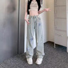 沐依琳牛仔褲女秋季新款美式高街星星刺款寬松顯瘦高腰毛邊直筒拖地褲 淺藍(lán)色款 M 曬單實(shí)拍圖