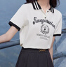 香影短袖t恤女2025夏季新款字母印花正肩學(xué)院黑白撞色POLO衫上衣 米白 T恤 XL 曬單實(shí)拍圖