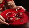 澳顏萊結婚改口敬茶杯婚禮茶具陶瓷喜杯兩對喜碗敬酒杯新婚碗筷跪墊套裝 喜字敬茶杯（一對裝） 曬單實(shí)拍圖