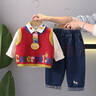 G.duck小黃鴨兒童套裝男女童衣服春秋季新款嬰幼兒毛衣秋裝男寶寶休閑褲 紅色三件套 尺碼5~6歲【110-120cm】cm 120 曬單實(shí)拍圖