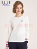 ELLE ACTIVE時(shí)尚百搭圓領(lǐng)純棉長(cháng)袖T恤女袖口撞色柔軟上衣打底衫女 白色 L 曬單實(shí)拍圖