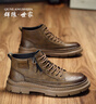 群狼·世家男鞋2025冬季新品男士工裝短靴復古中幫厚底馬丁靴男真皮英倫皮靴 曬單實(shí)拍圖