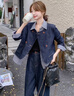 AEMAPE假兩件拼接牛仔短外套闊腿褲套裝女2025初春新款韓系高級感兩件套 牛仔藍 M 曬單實(shí)拍圖