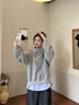 蜜樂(lè )奇韓系學(xué)院風(fēng)假兩件polo領(lǐng)衛衣女春秋設計感寬松慵懶風(fēng)套頭休閑上衣 灰色假兩件 M 建議100-110斤 曬單實(shí)拍圖