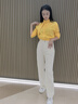 美麗衣櫥（BEAUTIFUL WARDROBE）米白色純棉牛仔褲女秋季高腰遮肉顯瘦直筒闊腿褲女寬松休閑長(zhǎng)褲女 曬單實(shí)拍圖