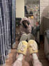 ECAC包跟棉拖鞋女冬季居家用厚底毛絨保暖防滑室內情侶外穿棉鞋情侶款 綠色【熊兔包跟】加絨加厚 38-39 適合平常37-38碼穿 曬單實(shí)拍圖