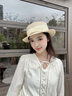 啄木鳥(niǎo)小帽檐法式平頂帽優(yōu)雅草帽女春夏時(shí)尚百搭禮帽草編遮陽(yáng)帽防曬帽子 米色 可調節(56-58c) 曬單實(shí)拍圖