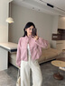 佰藍嬌短款外套女春秋季2026新款小個(gè)子韓系休閑百搭復古麂皮絨夾克上衣 粉色 M 曬單實(shí)拍圖