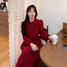 皮爾卡丹新中式國風(fēng)改良旗袍敬酒服回門(mén)服新娘平時(shí)可穿訂婚紅色絲絨連衣裙 紅 S 曬單實(shí)拍圖