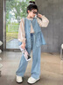 G.DUCKKIDS小黃鴨童裝女童套裝秋裝洋氣公主裝兒童衣服小女孩牛仔花邊三件套 圖片色 120 （建議身高110cm  6-7歲）c 曬單實(shí)拍圖